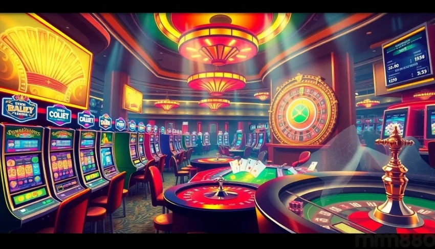 Experience thrilling moments at mm88 as players engage at poker tables and slot machines.